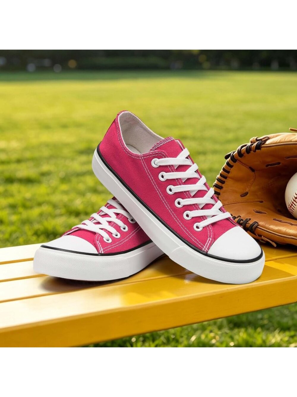 Women's Peach Pink Low Top Lace Up Canvas Lightweight Breathable Casual Sneakers - Picture 3 of 6